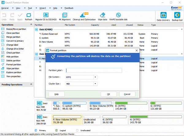 EaseUS Partition Tool Window